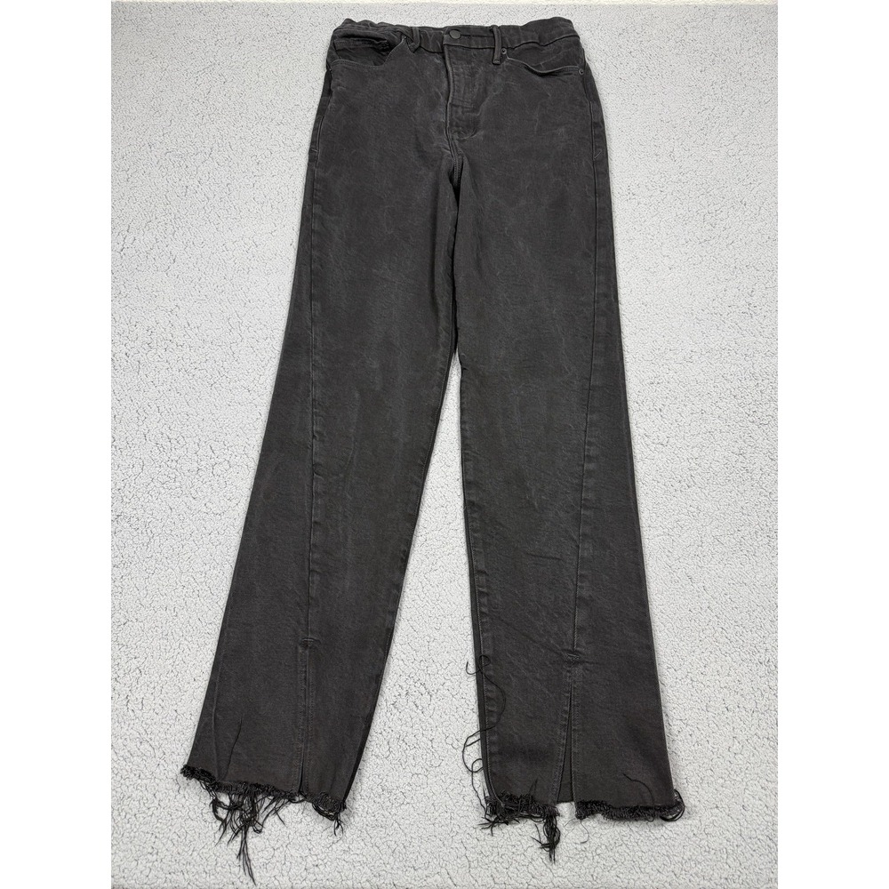 Good American Good Boy Jeans Womens 10/30 Black Charcoal High Rise Raw Hem Ankle